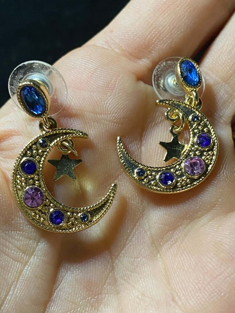Celestial Moon Star Multi Gemstone Earrings